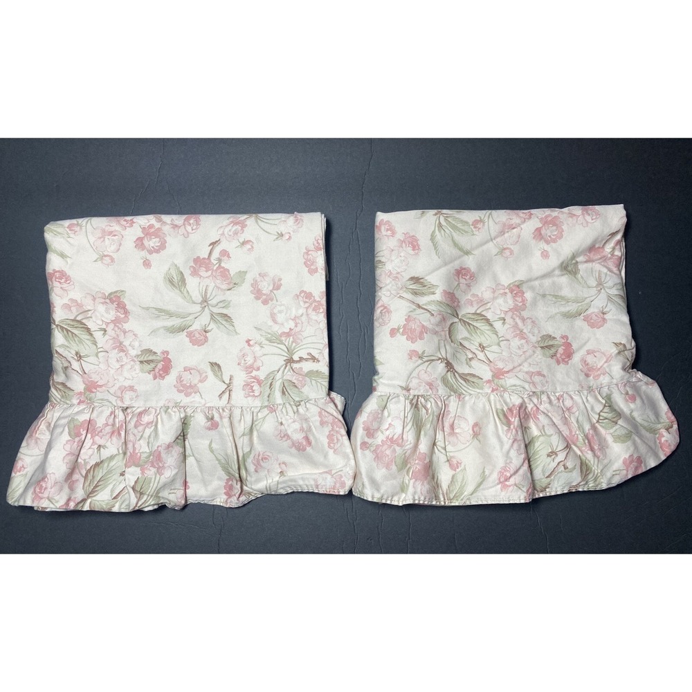 Ralph Lauren BELMONT OAKS Pillowcase Set KING Floral Ruffle ITALY Pair Vtg Shams